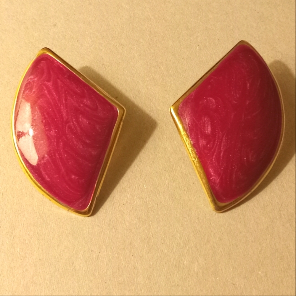 Magenta Enamel Large Vintage Earrings